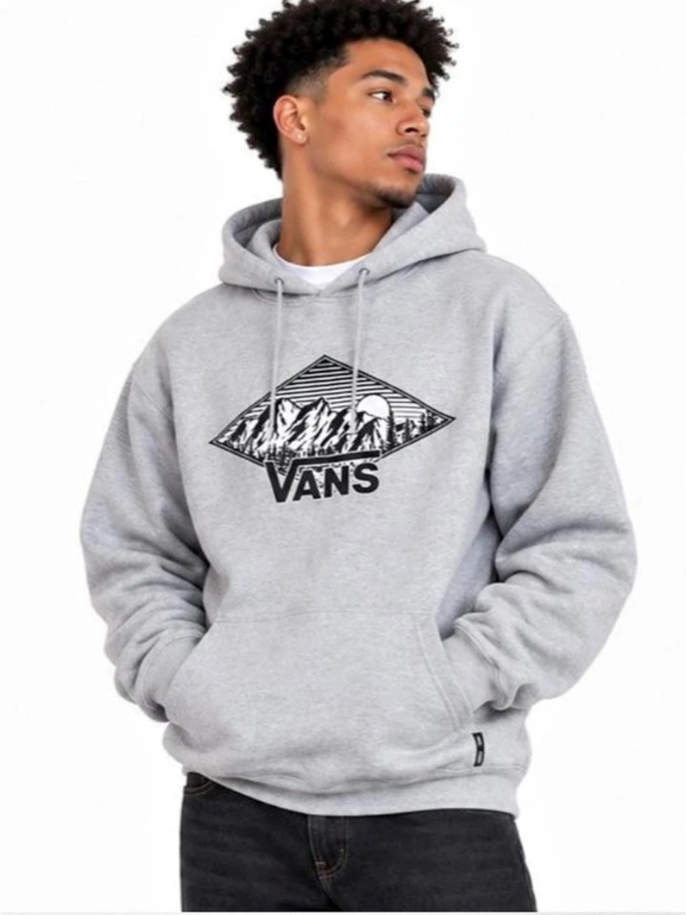 Vans Mountain Grid Pullover Hoodie Gray & Black Large
